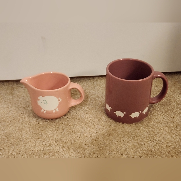 Vintage German Waechstersbach Pink Pig Creamer Pitcher and Mug Spain Germany - Picture 1 of 4